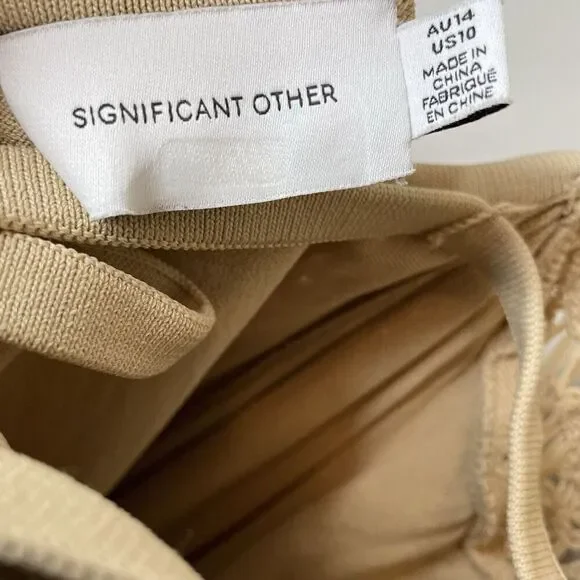 SIGNIFICANT OTHER Abby Dress Women 10 Crochet Maxi Cross Open Back Tan - Picture 15 of 16